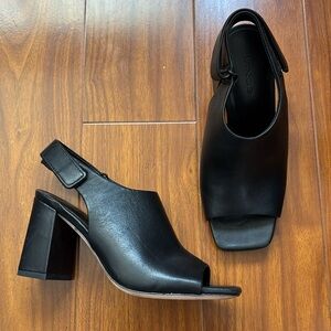 Vince Black Leather Adjustable Velcro Strap Heels